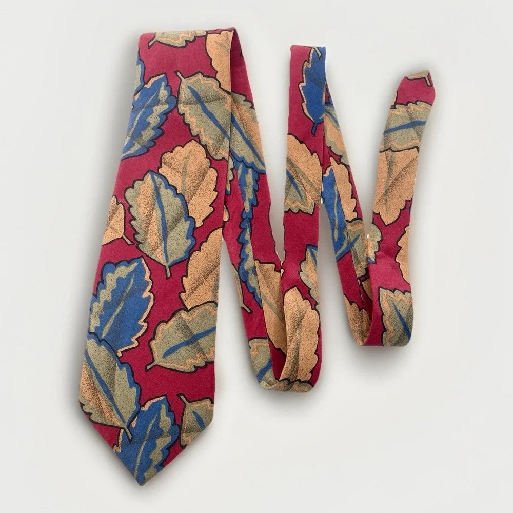 Oscar‎ de la Renta Couture Collection Red Silk Tie Leaf Designer Artistic Fall